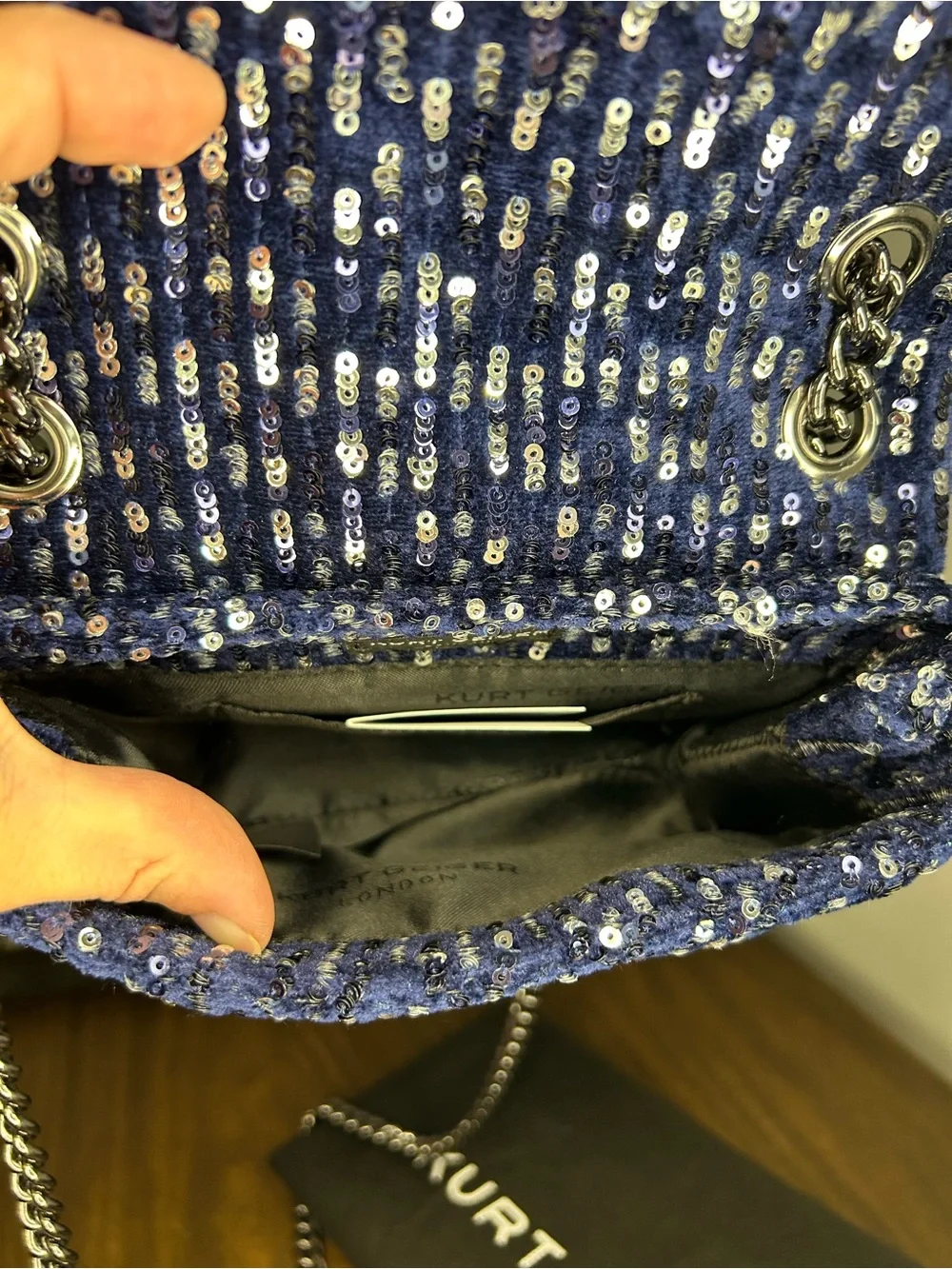 Kurt Geiger London Mini Mayfair Navy Sequin Crystal Embellished Crossbody NWT